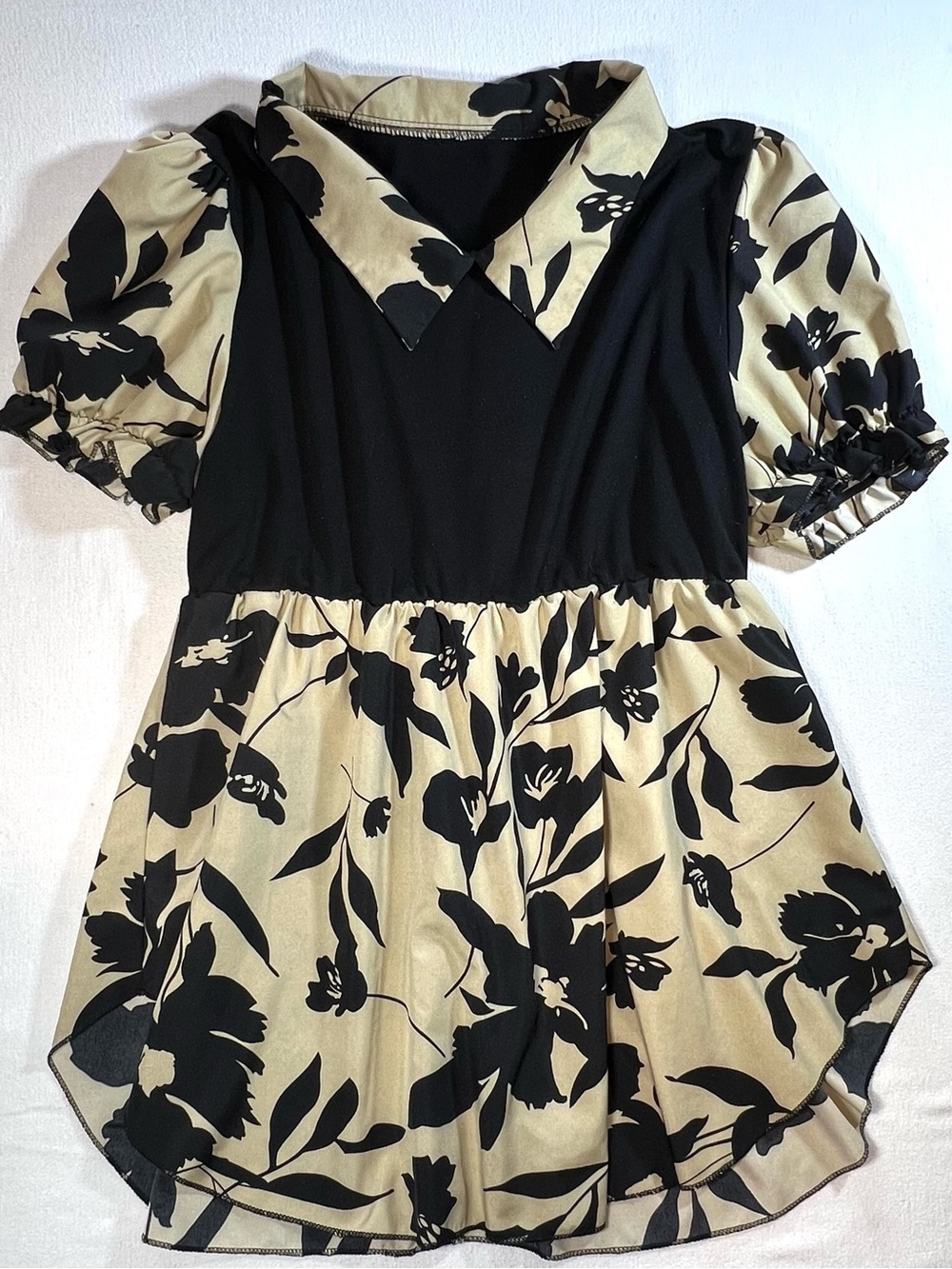 Source Unknown Black and Cream Floral Collared Girls Dress